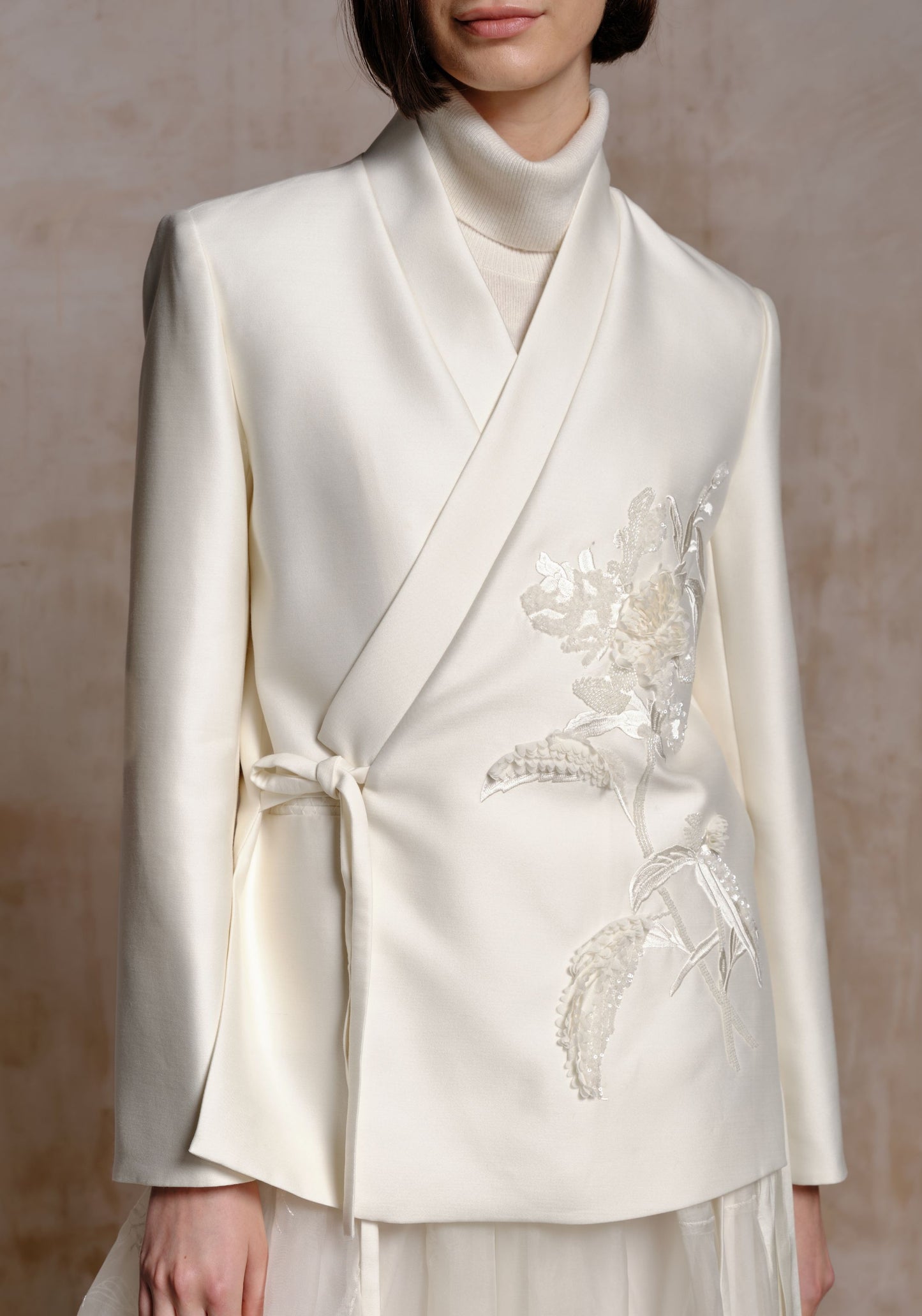 White Suit Jacket with Beading Details