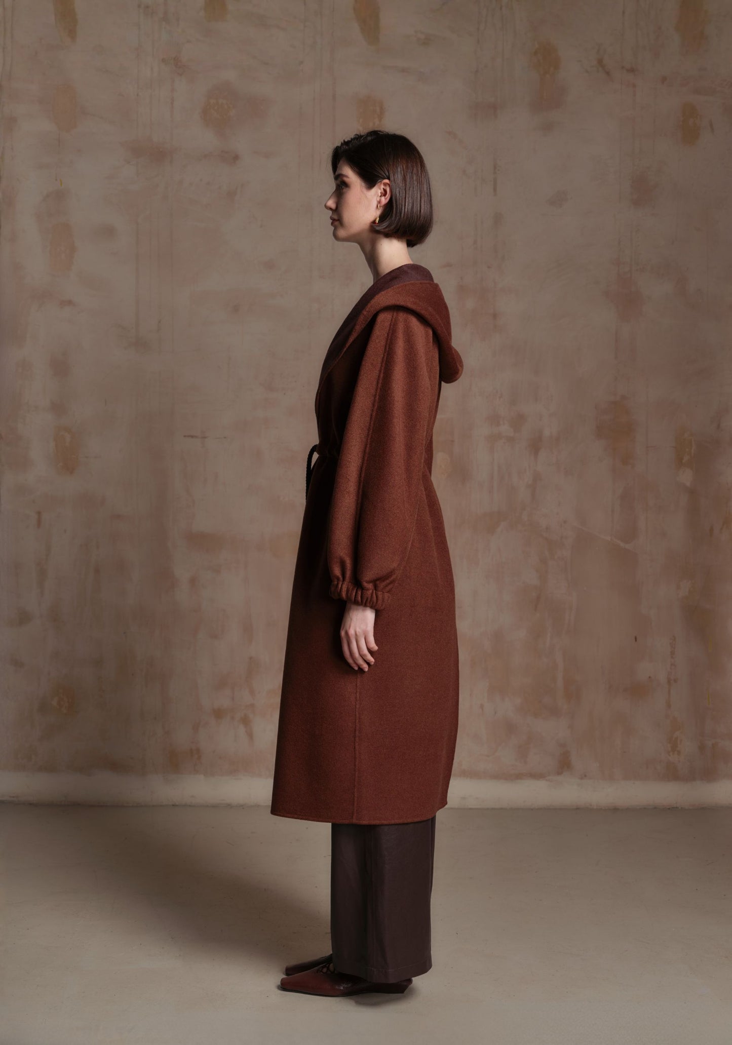 Brown Cashmere Coat with Hood