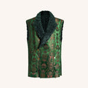 Green Traditional Chinese Pattern Brocade Sleeveless Vest with Shearling