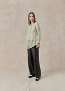 Light Green Mulberry Silk Shirt with Mandarin Collar