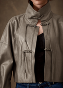 Gray Leather Cropped Jacket