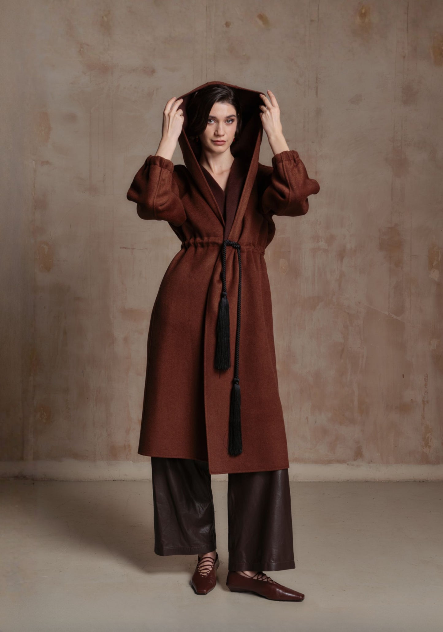 Brown Cashmere Coat with Hood