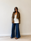 Taupe Botanical Print Silk Cropped Jacket