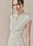 Ivory Layered Dress with Subtle Butterfly Embroidery and Asymmetric Overlay