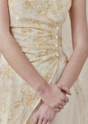 Layered Dress with Gold Detailing and Asymmetric Overlay