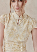 Layered Dress with Gold Detailing and Asymmetric Overlay