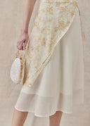 Layered Dress with Gold Detailing and Asymmetric Overlay