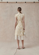 Layered Dress with Gold Detailing and Asymmetric Overlay
