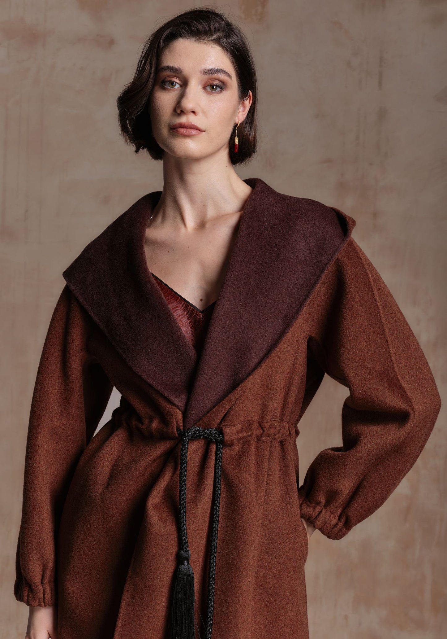 Brown Cashmere Coat with Hood