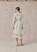 Sheer Embroidered Mulberry Silk Midi White Dress