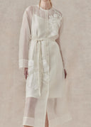 Sheer Embroidered Mulberry Silk Midi White Dress