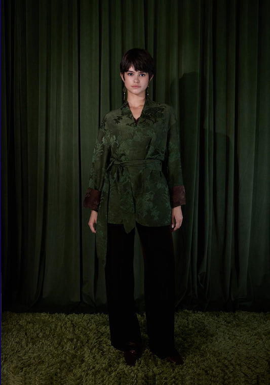 Green Mud-Dyed Silk Wrapped Jacket