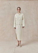 Ivory Wool-Silk Blend Jacket with Bamboo Leaf Pattern