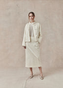 Ivory Wool-Silk Blend Skirt with Bamboo Leaf Pattern