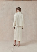 Ivory Wool-Silk Blend Skirt with Bamboo Leaf Pattern