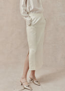 Ivory Wool-Silk Blend Skirt with Bamboo Leaf Pattern