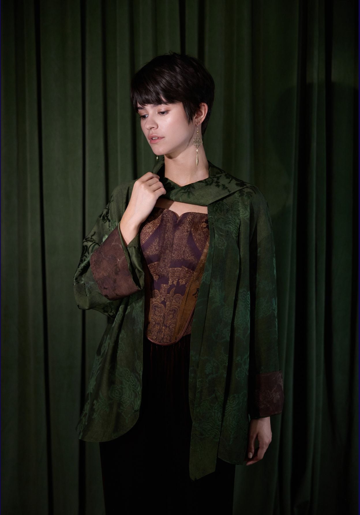 Green Mud-Dyed Silk Wrapped Jacket