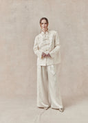 Ivory Floral Jacquard Jacket with Mandarin Collar