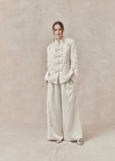 Ivory Floral Jacquard Jacket with Mandarin Collar