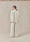 Ivory Floral Jacquard Jacket with Mandarin Collar