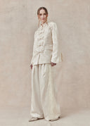 Ivory Floral Jacquard Jacket with Mandarin Collar