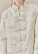 Ivory Floral Jacquard Jacket with Mandarin Collar