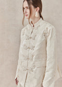 Ivory Floral Jacquard Jacket with Mandarin Collar
