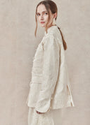 Ivory Floral Jacquard Jacket with Mandarin Collar