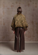 Green Pattern Puffer Jacket with Fur Details