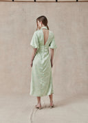 Jade Green Floral Dress with Cut-Out Detail