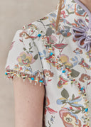 Floral Print Dress with Mandarin Collar and Trim Detailing