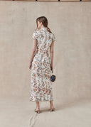 Floral Print Dress with Mandarin Collar and Trim Detailing