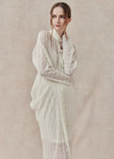 Floral Lace Sheer Dress with Mandarin Collar