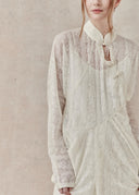 Floral Lace Sheer Dress with Mandarin Collar