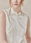Pearl Silk Top with Mandarin Collar