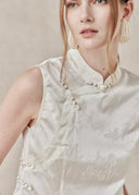 Pearl Silk Top with Mandarin Collar