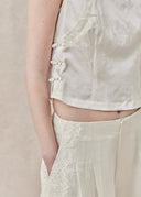 Pearl Silk Top with Mandarin Collar