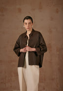 Brown Leather Jacket with Button Details