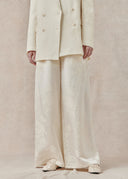 Mulberry Silk Wide-Leg Trousers with Tonal Floral Pattern
