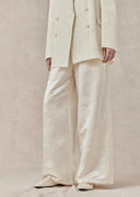 Mulberry Silk Wide-Leg Trousers with Tonal Floral Pattern
