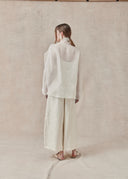 Silk Scarf Shirt with Floral Embroidery — White
