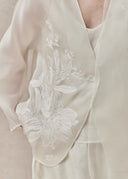 Silk Scarf Shirt with Floral Embroidery — White