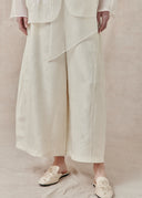 Ivory Wool & Mulberry Silk Blend Wide-Leg Trousers
