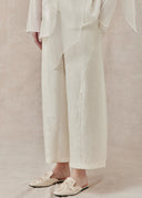 Ivory Wool & Mulberry Silk Blend Wide-Leg Trousers