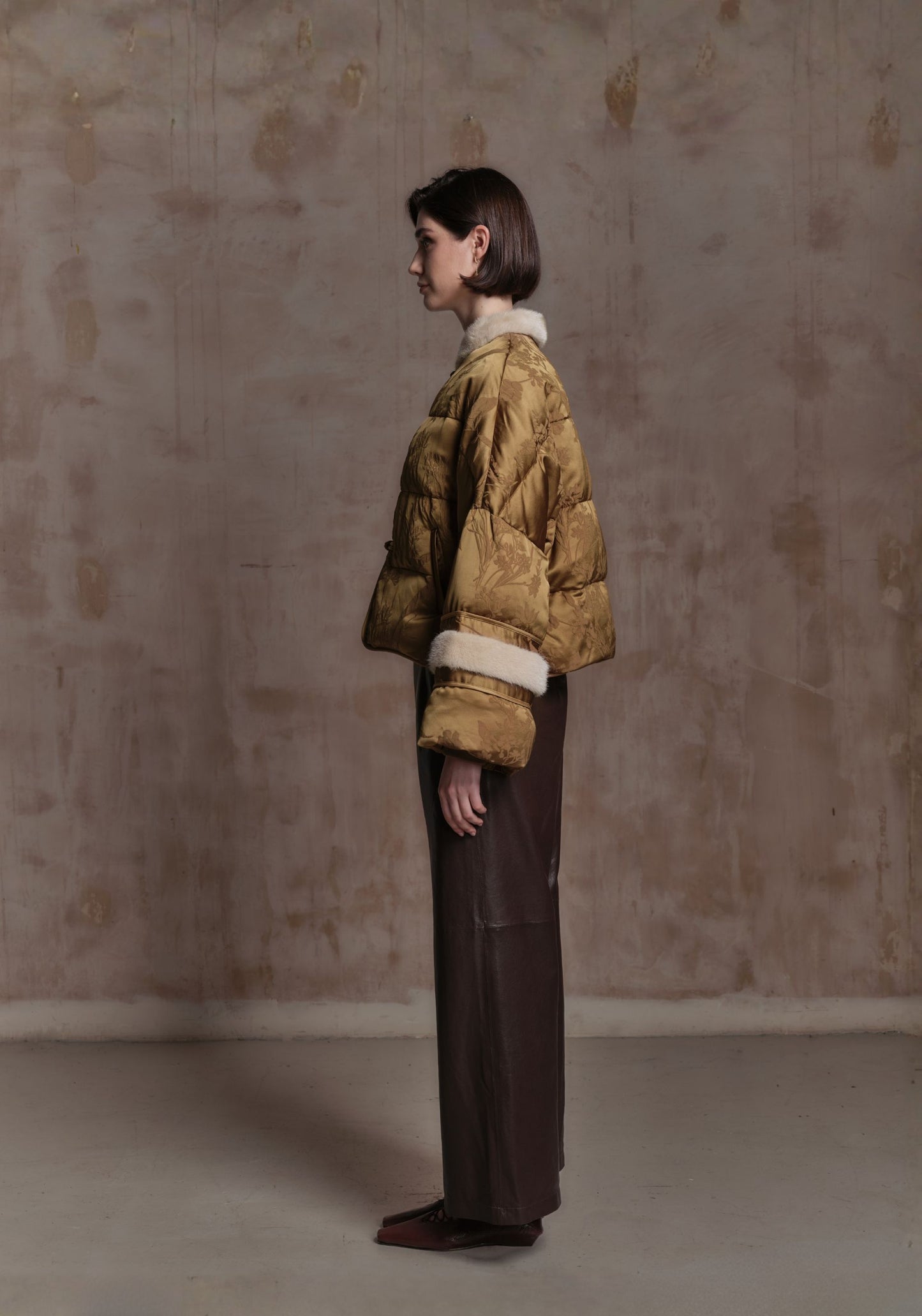 Brown Cropped Puffer Jacket