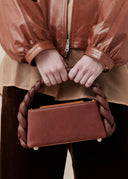 Mud-Dyed Silk & Leather Bag with Braided Handle — Red
