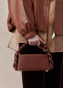 Mud-Dyed Silk & Leather Bag with Braided Handle — Red