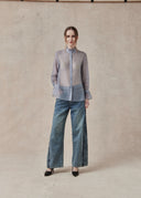 Sheer Shirt with Ruffle Collar and Cuff Detail