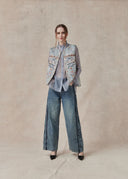 Light Blue Embroidered Vest with Bird and Floral Motifs