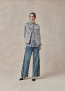 Light Blue Embroidered Vest with Bird and Floral Motifs